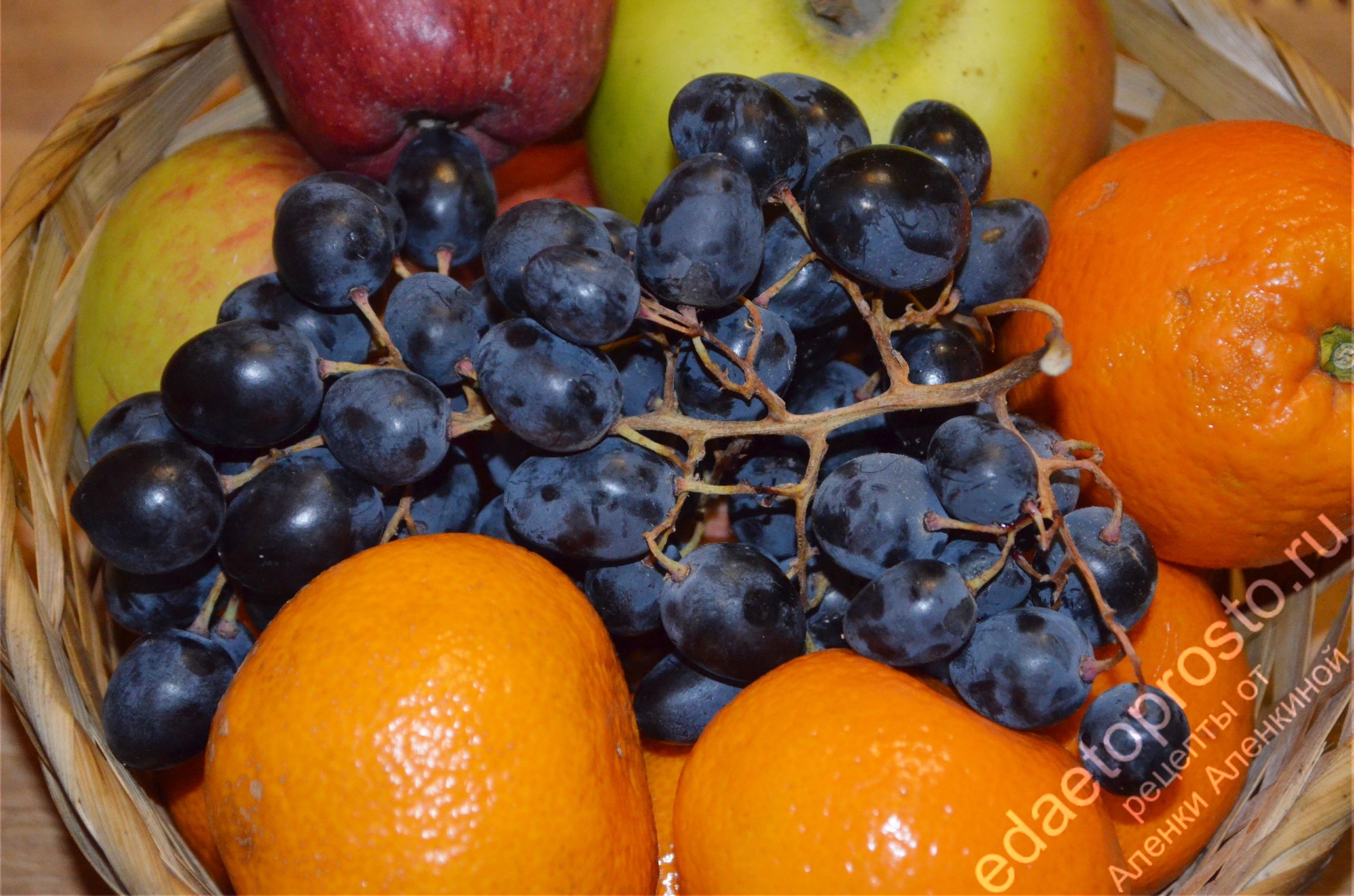 фото винограда, яблок и апельсинов для фруктового салата, красивое  фото блюда из фруктов