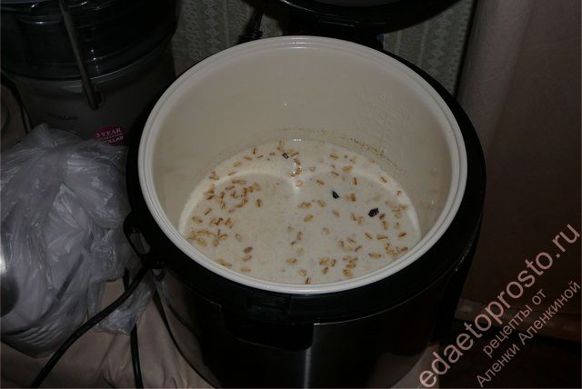 Заливаем все молоком и водой. пошаговое фото овсянки в мультиварке