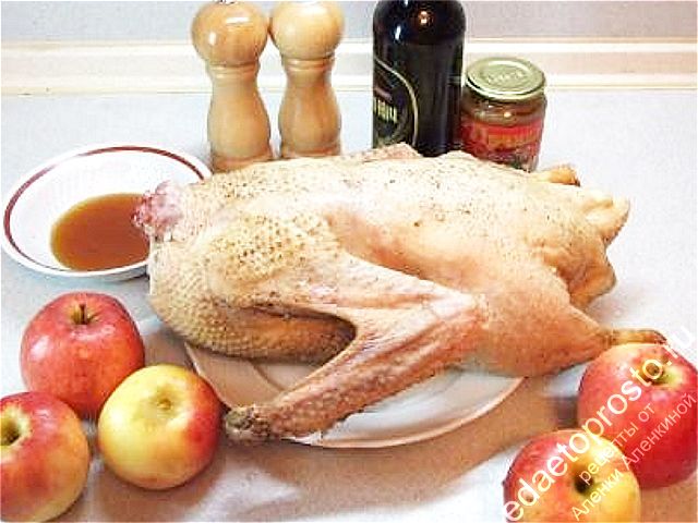 фото исходных продуктов для приготовления гуся с яблоками в духовке